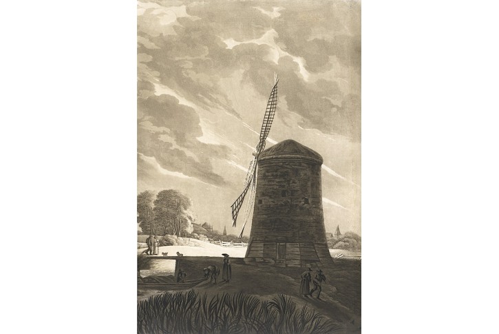 Větrný mlýn, mezzotinta, 18. stol