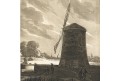 Větrný mlýn, mezzotinta, 18. stol