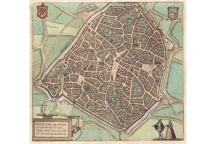 Valenciennes, Braun Hogenberg, kolor mědiryt, 1581