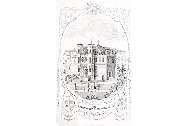 Mariánské Lázně kostel, litografie , 1860