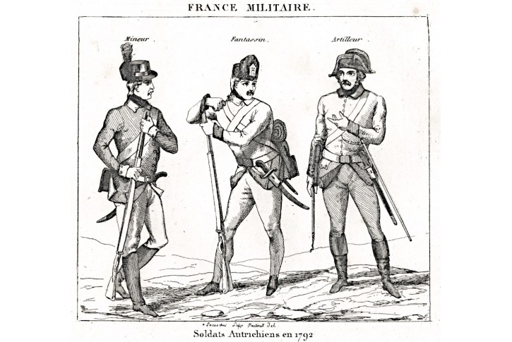Rakousko uniformy 1792, mědiryt, 1833