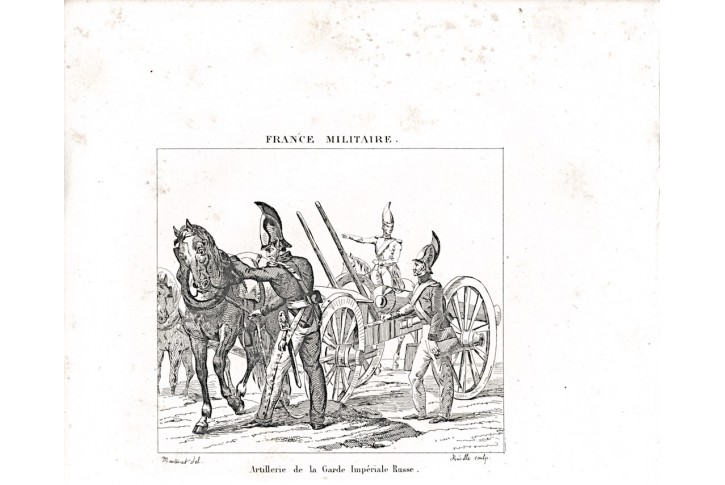 Delostřelectvo  Rusko uniformy, mědiryt, 1833