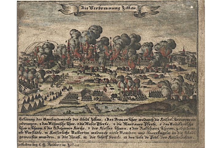 Zittau požár, Fiedler,  kolor. mědiryt, (1796)