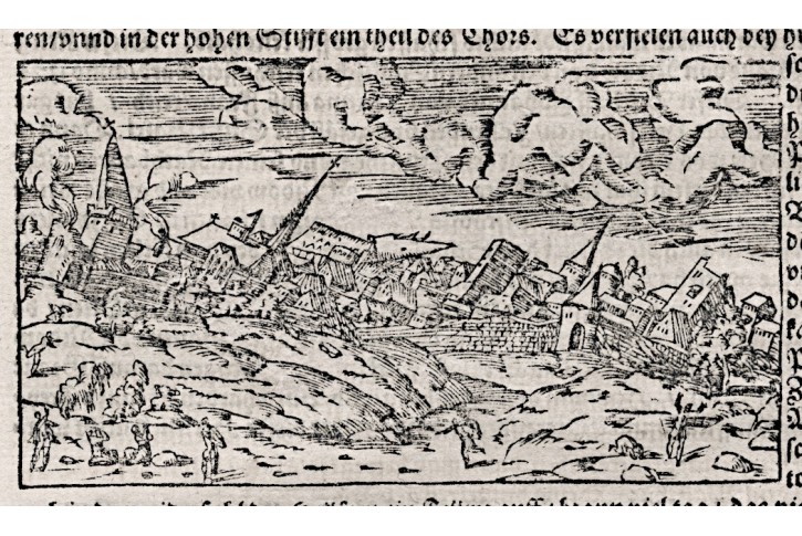Basel zemětřesení, Münster S., dřevořez , (1580)
