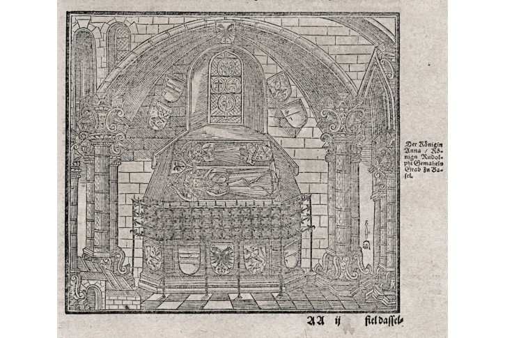 Basel hrob královny Anny, Münster, dřevořez (1580)