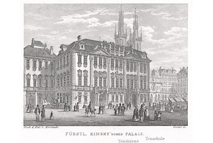Praha Palác Kinských, Morstadt, oceloryt, 1860