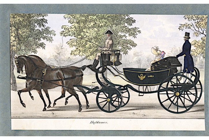 Dvorní dámy, kolor. litografie, (1850)