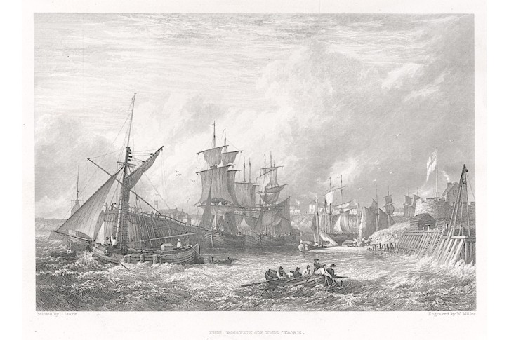Loď přístav Norfolk, oceloryt, 1834