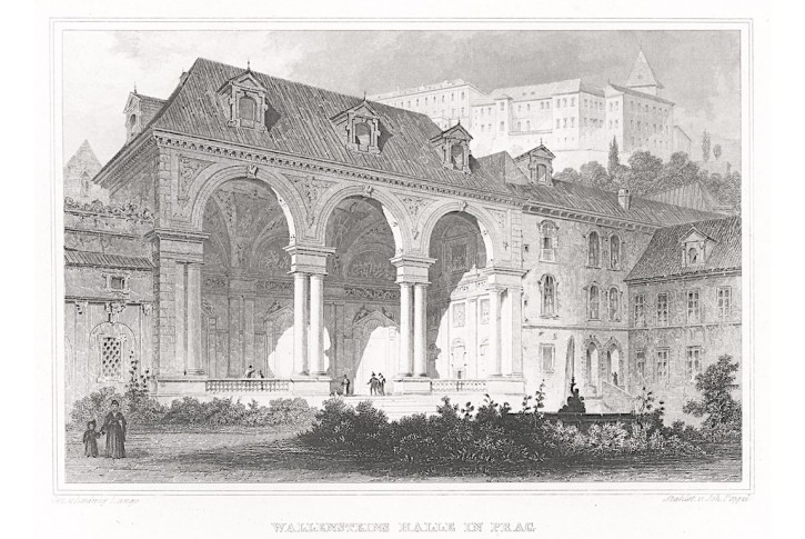 Praha Valdštejská sala, Lange, oceloryt, 1841