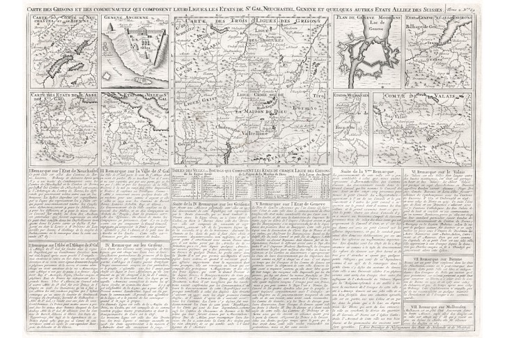  Neuchastel , Geneve, Chatelain, mědiryt, 1707