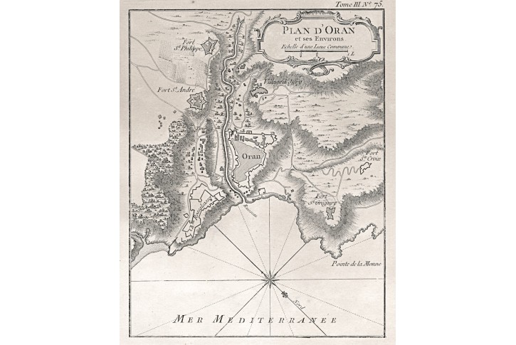 Oran Algeria, Bellin, mědiryt, 1764
