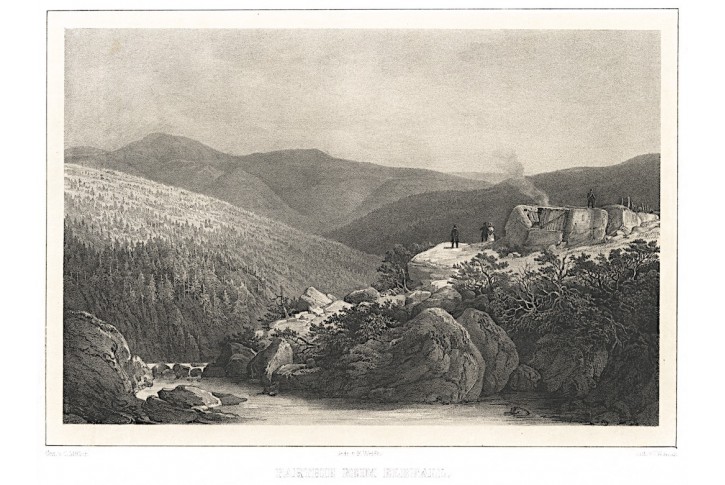 Labský vodopád, Semmler, litografie, 1845