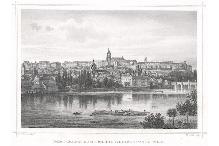 Praha Hradčany a MS,  Rohbock, oceloryt 1850