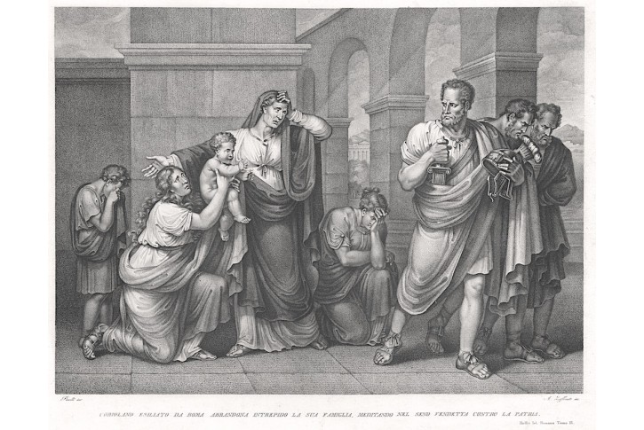 Coriolanus vyhnán z Říma, mědiryt, (1800)