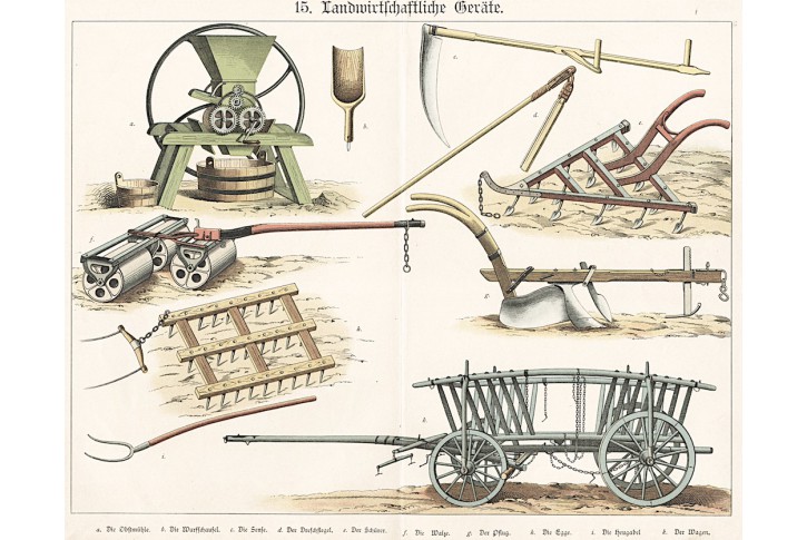 Zěmědělská stroje , chromolitografie, 1890