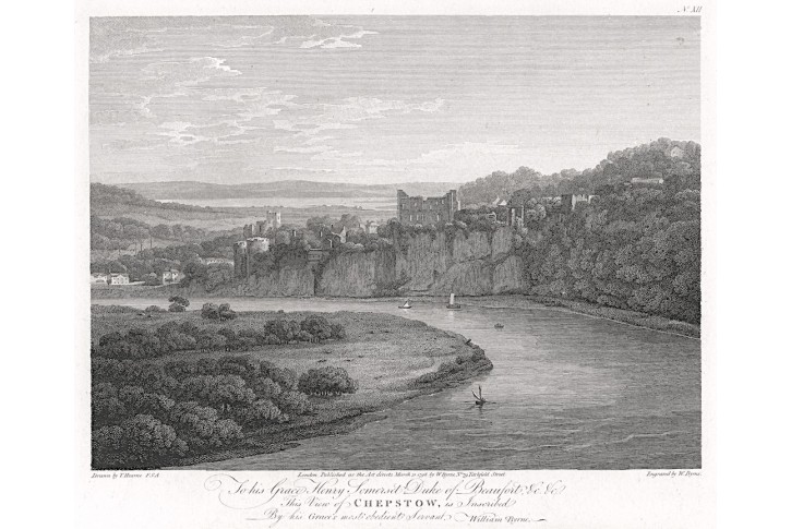 Chepstow Castle, byrne, mědiryt, 1798