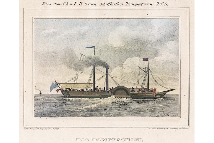 Loď parník, Wigand, kolor. litografie, 1840