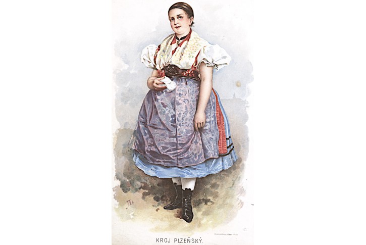 Kroj Plzeň žena, Liebscher, chromolito, (1905)