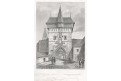 Louny Žatecká brána, Mikovec, oceloryt 1860