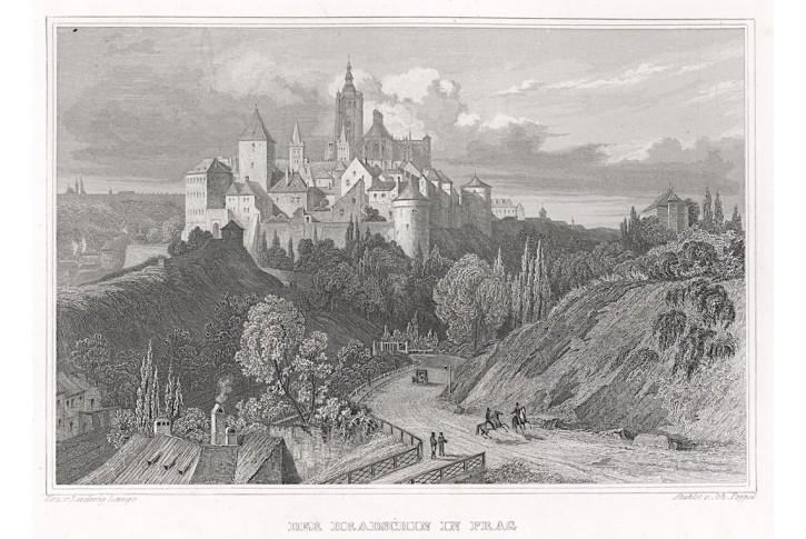 Praha Hradčany, Lange, oceloryt, 1841
