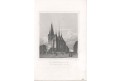 Louny kostel sv. Mikuláše, Lange, oceloryt, 1842