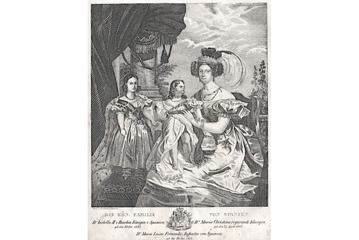 Isabela II. španělská královna, litografie , 1837