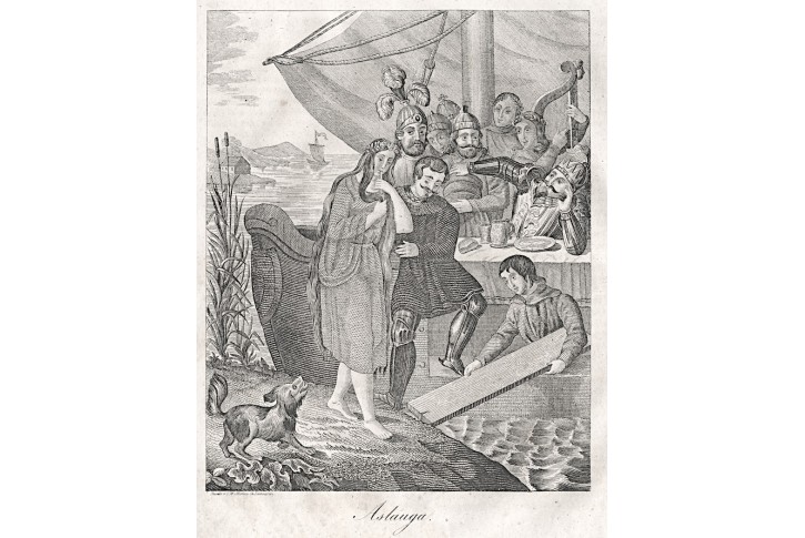 Aslaug vikingská krásavice, litografie , 1837