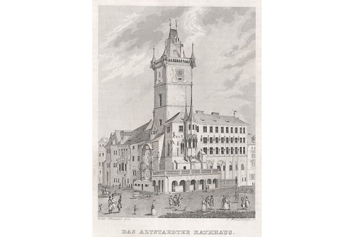 Praha Staroměstská radnice, Haase, oceloryt 1836