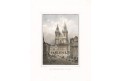 Praha Týnský chrám,  Rohbock, kolor. oceloryt 1850