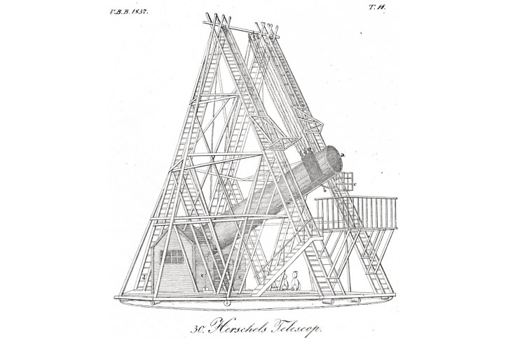 Herschel Telescop, Medau  litografie , (1860)