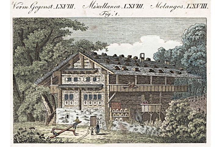 Underwalden rolnický dům, Bertuch, mědiryt ,1807