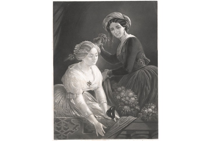 Dívky s květinami, akvatinta, (1830)