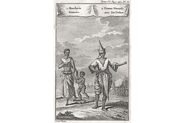 Siam Thajsko kroje , mědiryt, 1780