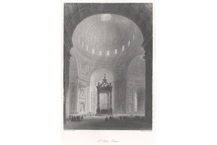 Roma San Pietro interier, Fischer oceloryt, (1840)