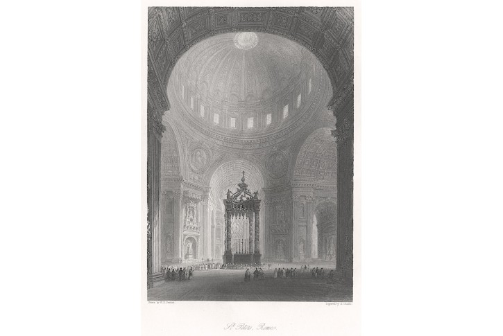Roma San Pietro interier, Fischer oceloryt, (1840)