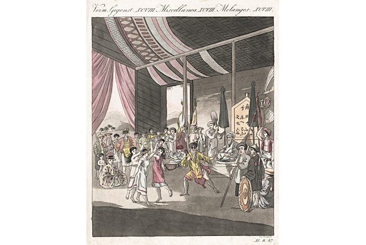 Kočinčína Vietnam, divadlo, mědiryt, 1807