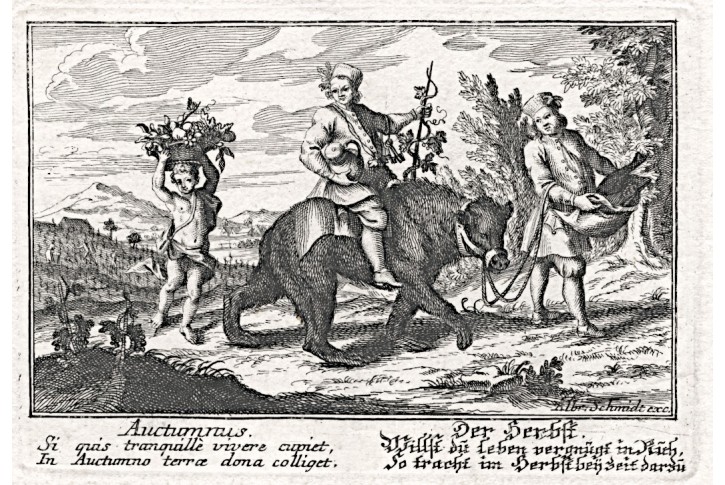 Podzim alegorie, Albrecht Schmidt, mědiryt, (1730)