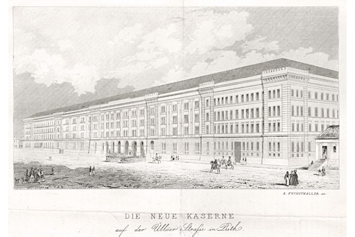Budapest kasárna, Fuchsthaller, litografie, (1850)