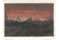 Wien požár 1848, kolor. litografie, 1848
