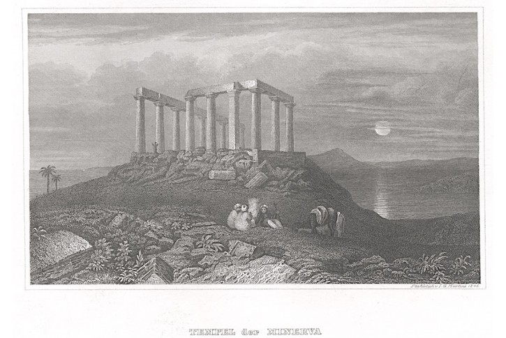 Atény Minerva chrám, Meyer, oceloryt, 1850