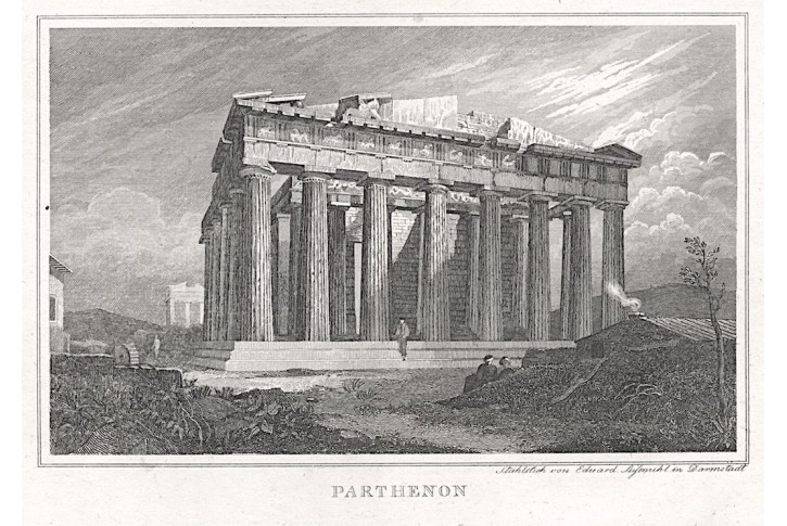 Parthenon Atény, Strahlheim, mědiryt,(1840)