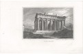 Parthenon Atény, Strahlheim, mědiryt,(1840)