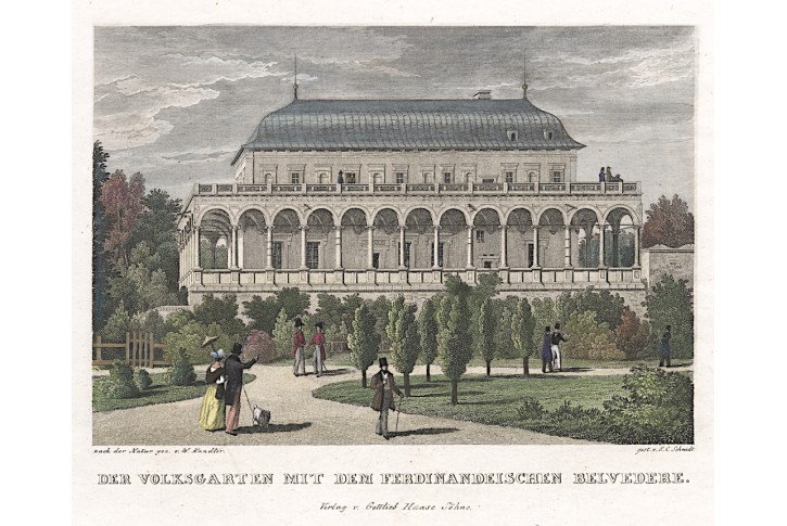 Praha Belvedere,  Haase, kolor oceloryt (1840)