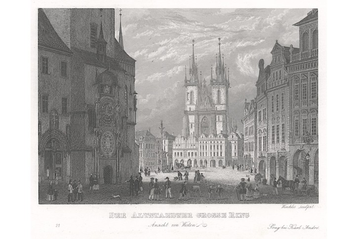 Praha Staroměstské nám., Morstadt, oceloryt, 1835
