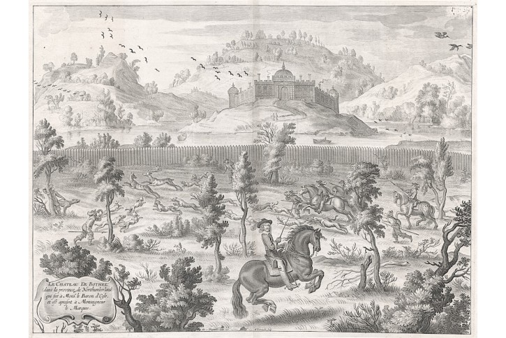 Jezdec lov na jelena, Cavendisch, mědiryt, 1658