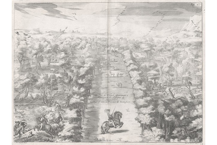 Jezdci honitba Welbeck, Cavendisch, mědiryt, 1658