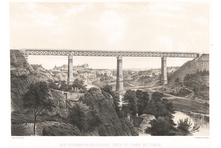 Znojmo viadukt, litografie, 1873