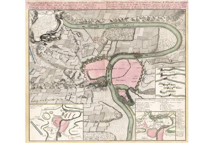 Homann : Obléháni Prahy 1741, mědiryt, 1743