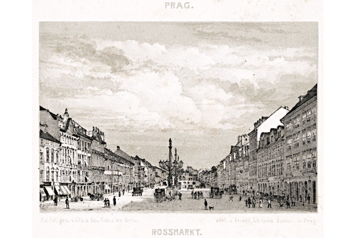 Praha Václavské nám., Ehrlich, litografie, (1870)