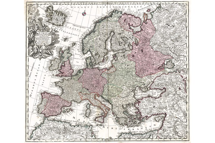 Seutter G.M.: Europa, kolor. mědiryt, 1750